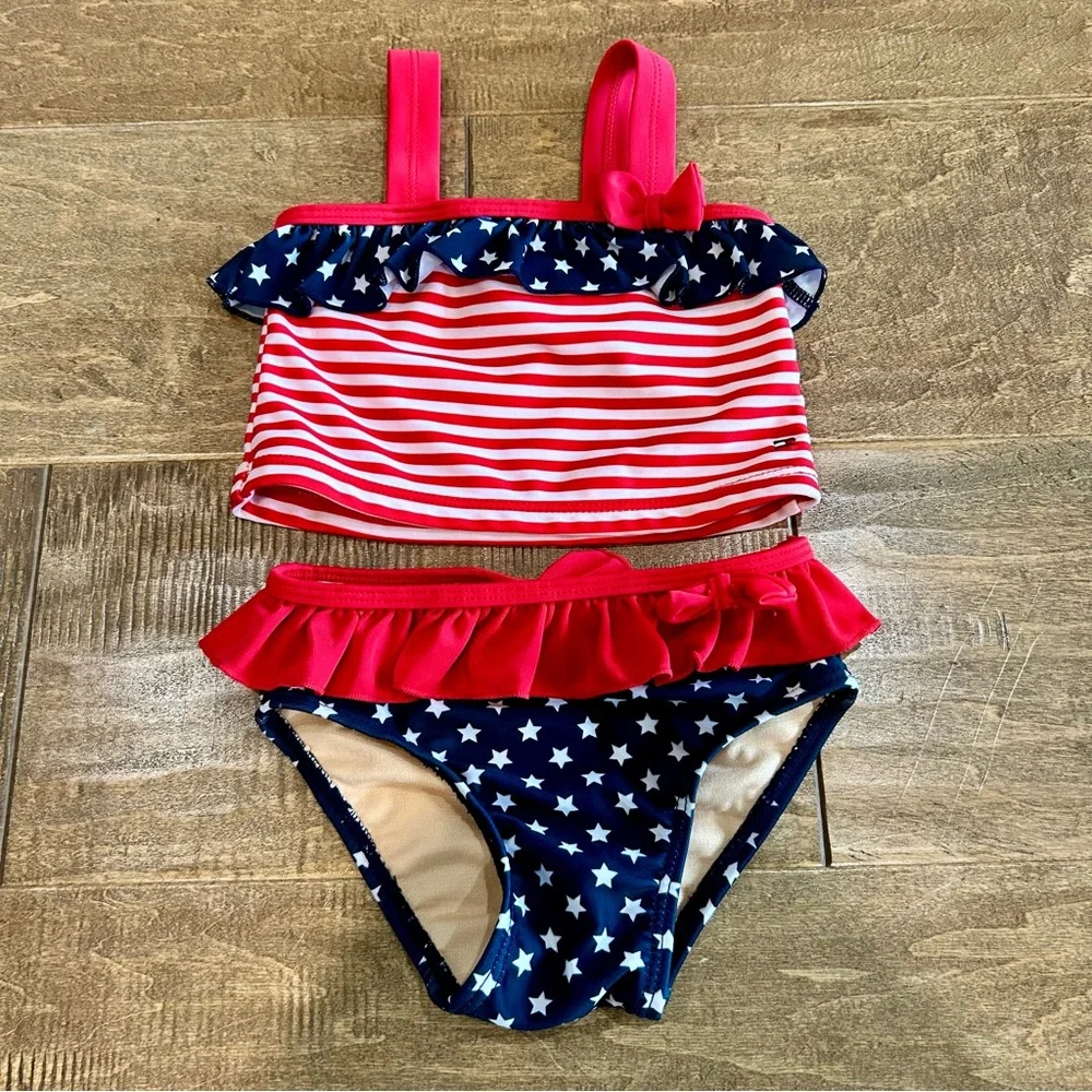 Tommy Hilfiger Toddler Girls Stars & Stripes Two Piece Swimsuit Red Blue 18 M
